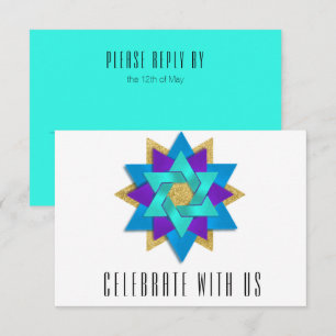 RSVP Card Turquoise Blue Aqua Purple Star Flower