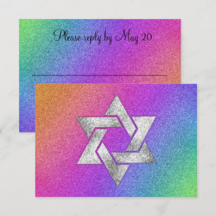 RSVP Card Very Colourful Rainbow with Silver Star