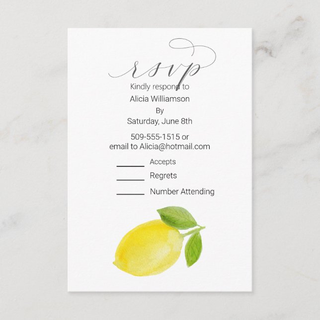 RSVP card Watercolor Lemon (Front)