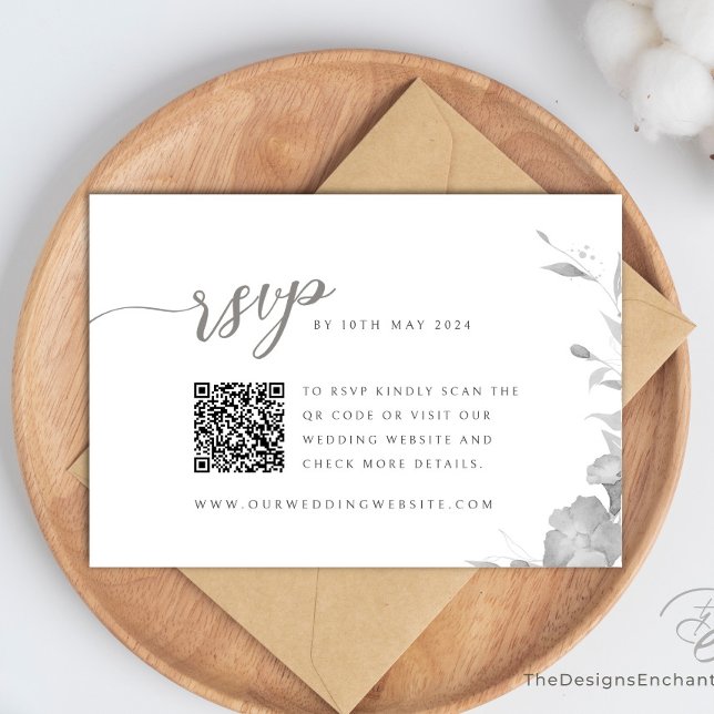 RSVP Card Wedding Response Card Boho Floral (Gray RSVP Card, Wedding Response Card with Boho watercolor Flower design by TheDesignsEnchanted)