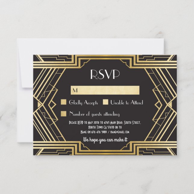 RSVP Cards 1920's Vintage Gatsby Wedding Invites (Front)