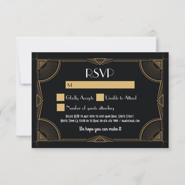 RSVP Cards 1920's Vintage Gatsby Wedding Invites (Front)