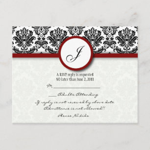 RSVP Cards Black and Burgundy Damask Monogram