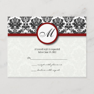 RSVP Cards Black and Burgundy Damask Monogram
