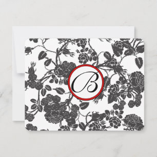 RSVP Cards Black and Grey Roses Red Trim
