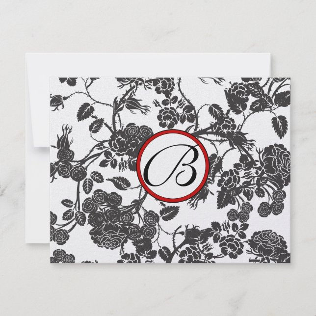 RSVP Cards-Black Roses Red Trim - faded pattern (Front)