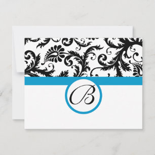 RSVP Cards-Black & White Damask Aqua Trim Card