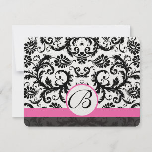 RSVP Cards-Black & White Damask Hot Pink Trim Card