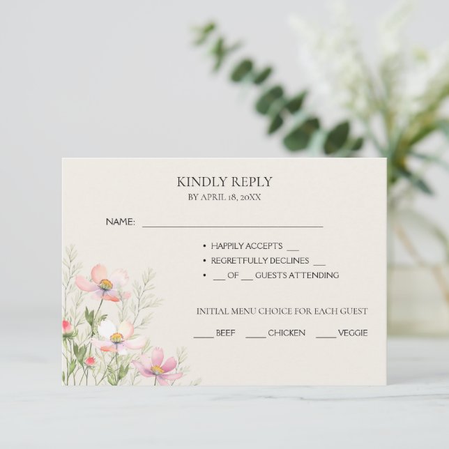 RSVP Cards for a wildflower wedding. (Standing Front)