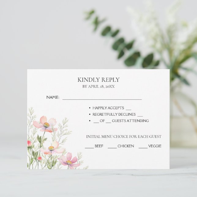 RSVP Cards for a wildflower wedding. (Standing Front)