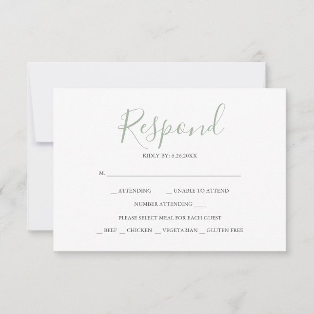RSVP Cards For Wedding Sage Green (Front)