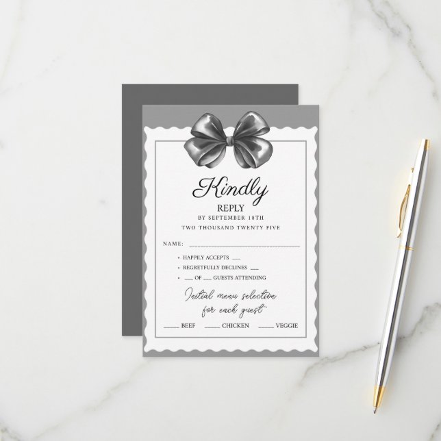 RSVP Cards Luxurious Black Bow Wedding. (Front/Back In Situ)