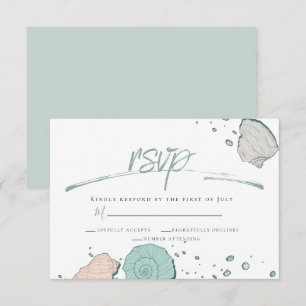 RSVP   Casual Beach Seashells Coral and Teal Invitation