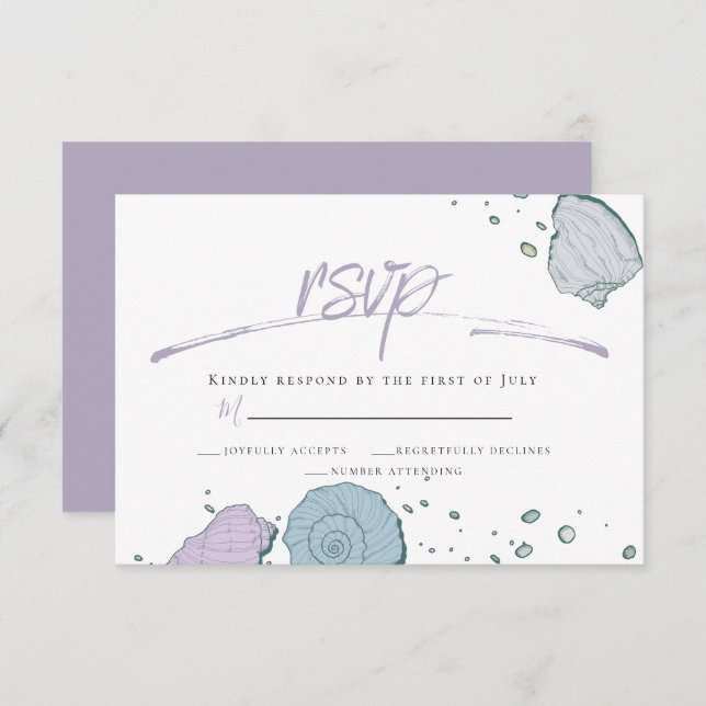 RSVP | Casual Beach Seashells Lilac Dusty Blue Invitation (Front/Back)