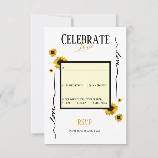 RSVP celebrate love and golden sunflowers Invitation (Front)
