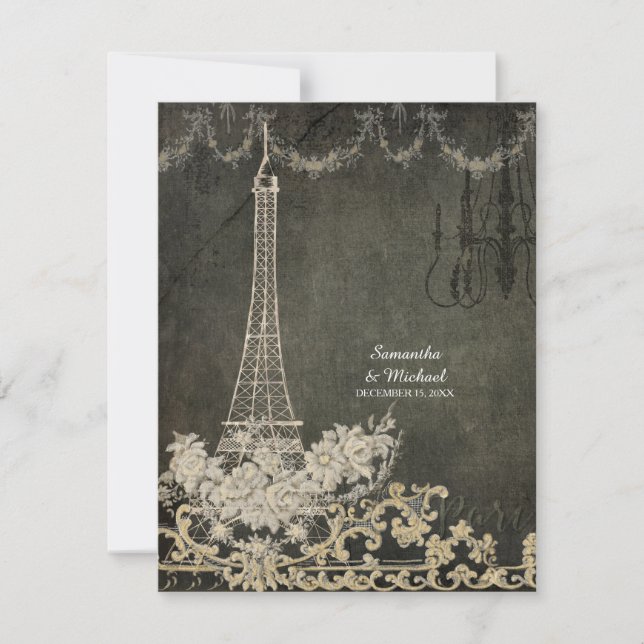 RSVP Chalk Vintage Paris Parisian Stylish Wedding Card (Front)
