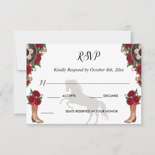 RSVP Charra Invitations, Red Roses charra Card (Front)