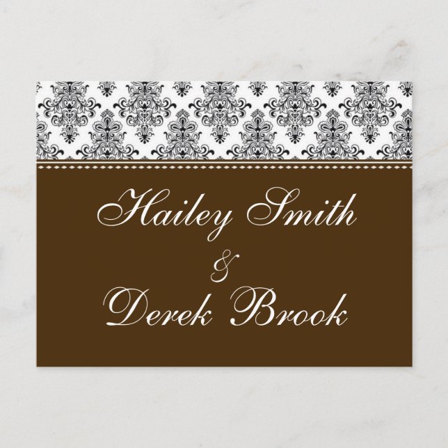 RSVP - Chocolate & White text Invitation Postcard (Front)