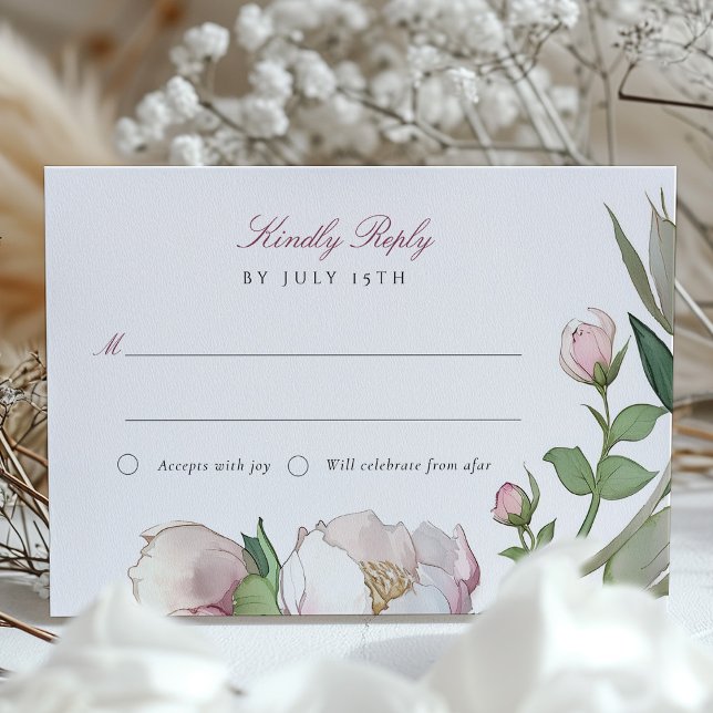RSVP Classic Peonies Wedding Reply Invitation (Creator Uploaded)