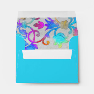 RSVP Colourful Painted Damask Pink Turquoise Envelope