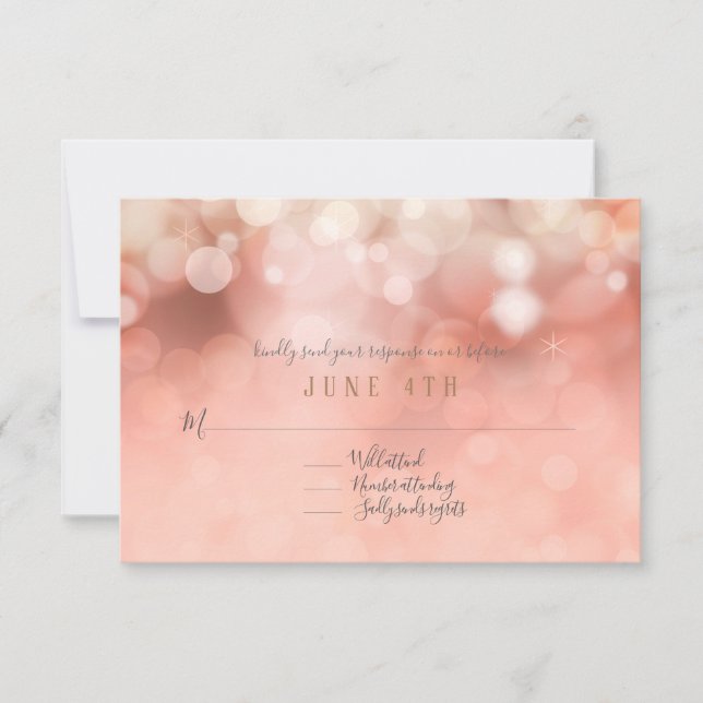RSVP Colourful Pastel Bokeh Twinkling Lights Pink Card (Front)