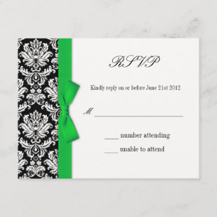 RSVP - Damask Green Bow Wedding Response Card