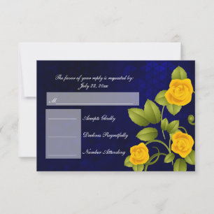 RSVP Dark Blue and Yellow Rose Wedding Card