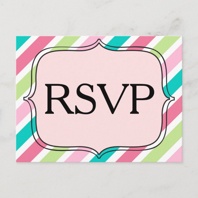 RSVP Diagonal Pink and Blue Stripes Invitation Postcard (Front)