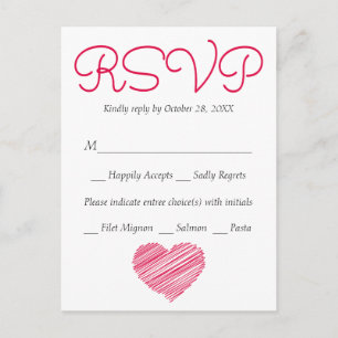 RSVP Doodle Heart Pink Red Party / Wedding (Meal) Invitation Postcard
