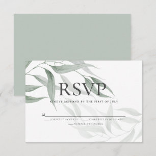 RSVP Dusty Green Watercolor Woodland Leaves Invitation