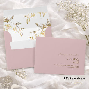 RSVP Dusty Rose and Gold Modern Formal Floral Envelope