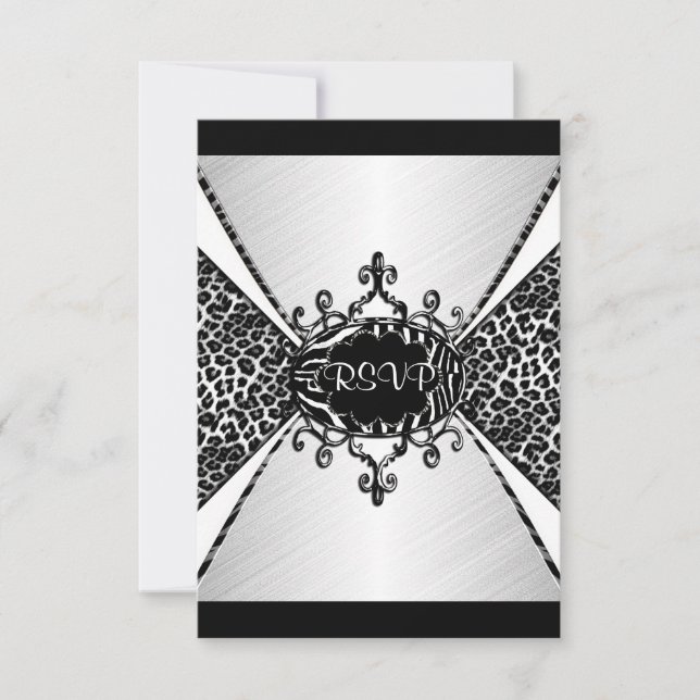 RSVP Elegant Birthday Leopard Zebra Black White Invitation (Front)