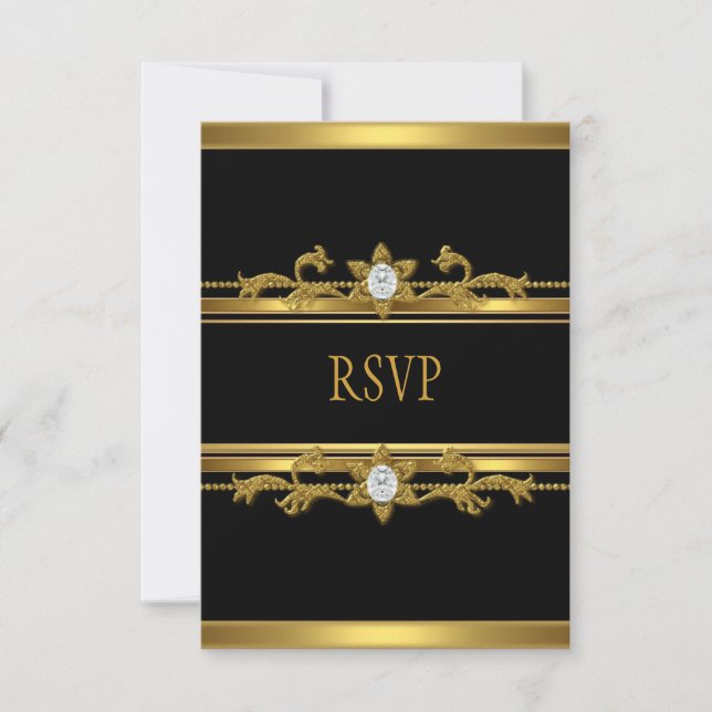 RSVP Elegant Black Gold Diamond Jewel Birthday (Front)