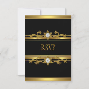 RSVP Elegant Black Gold Diamond Jewel Birthday Card