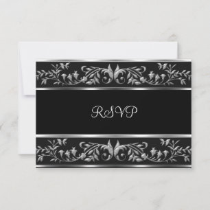 RSVP Elegant Black & Silver Floral Birthday Party Card