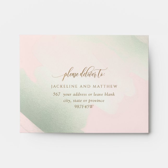 RSVP Elegant Blush and Green Brush Strokes, Envelope (Front)