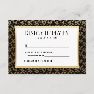 RSVP Elegant Formal Golden Geometric on Black Card