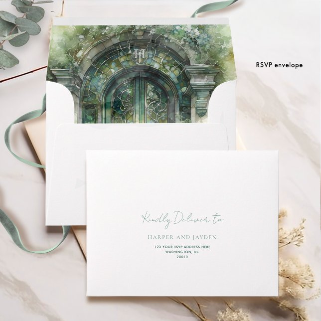 RSVP Elegant Green Watercolor Wedding Envelope (Creator Uploaded)