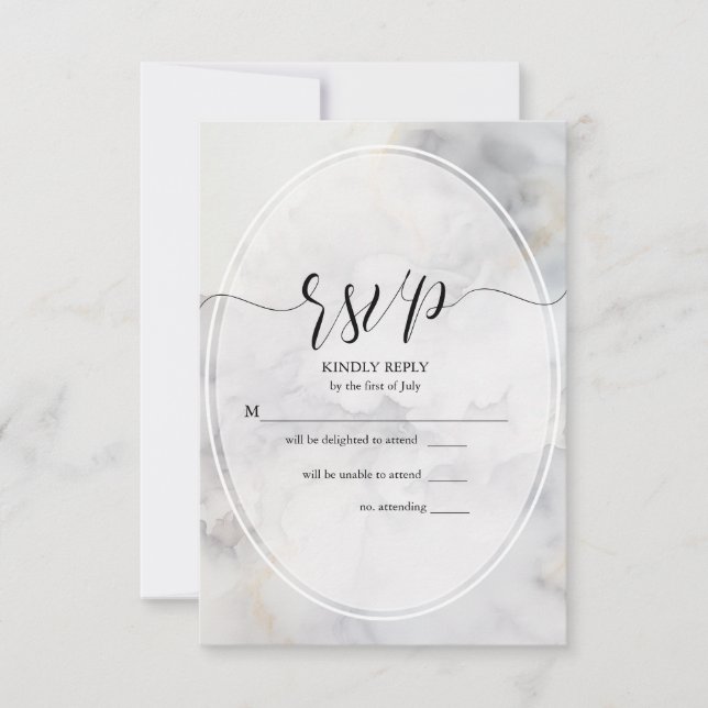 RSVP  Elegant Grey and Pale Gold Soft Clouds Card (Front)