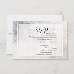 RSVP Elegant Grey and Pale Gold Soft Clouds Card
