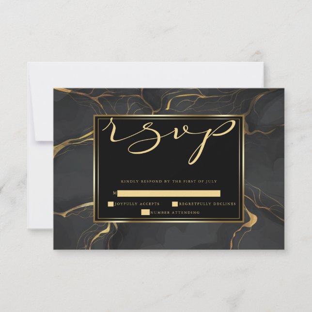 RSVP | Elegant Marbled Gold and Black Card (Front)