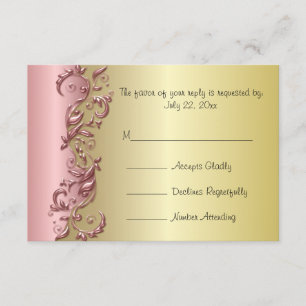 RSVP Elegant Pink Mauve & Gold Florid Wedding Card