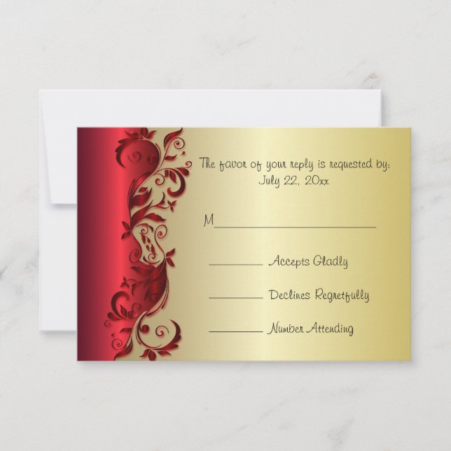 RSVP Elegant Red & Gold Florid Wedding Design (Front)