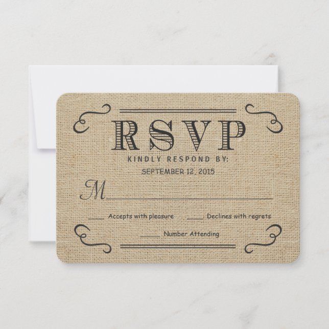 RSVP Elegant Rustic Burlap Wedding Reply Cards (Front)