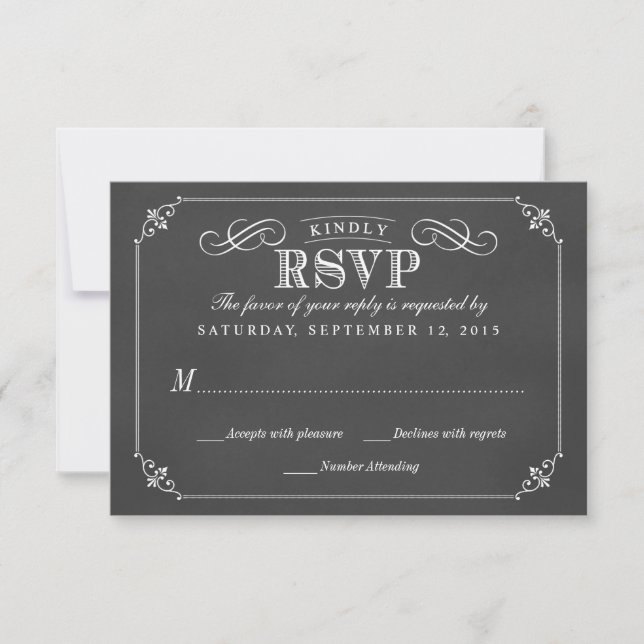 RSVP Elegant Rustic Vintage Chalkboard Wedding Card (Front)