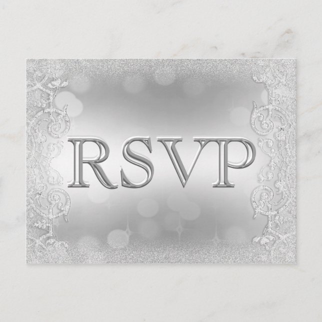 RSVP Elegant Silver Faux Glitter Invitation Postcard (Front)