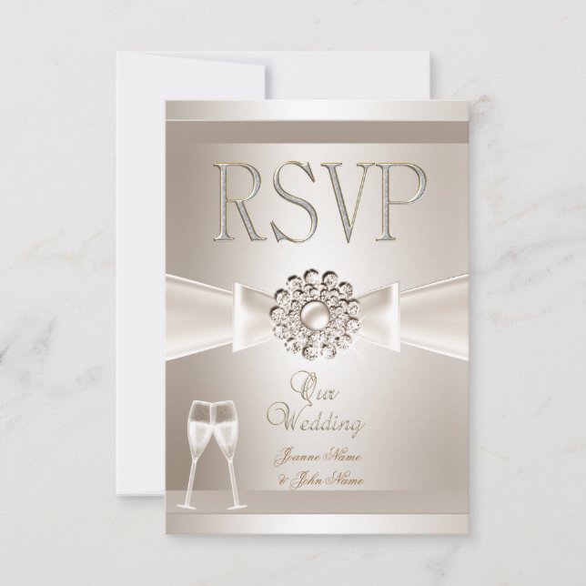 RSVP Elegant Wedding Damask Cream White Champagne (Front)