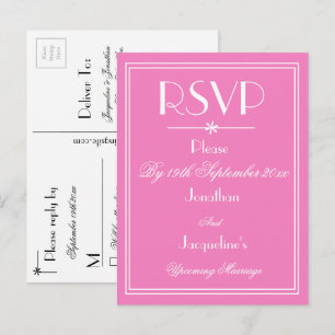  RSVP Elegant Wedding Personalised Names Pink RSVP Invitation Postcard