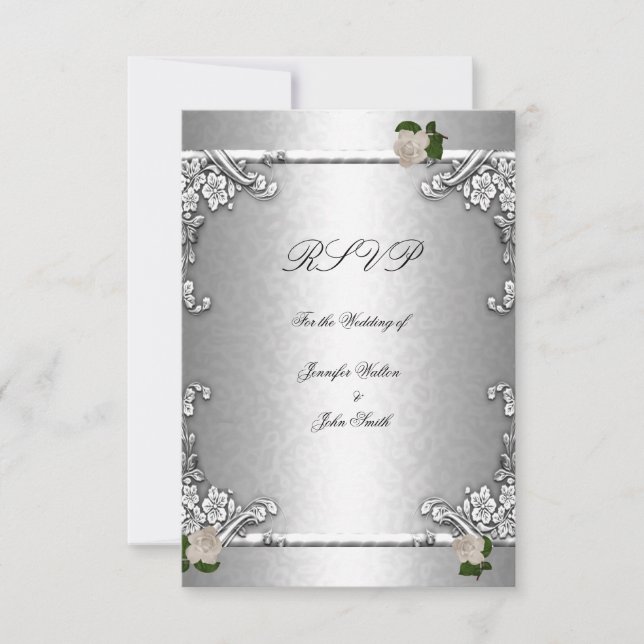 RSVP Elegant Wedding Rose Silver White Invitation (Front)