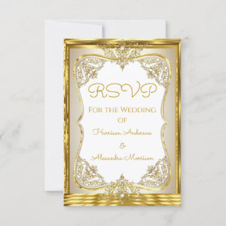 RSVP Elite Wedding Gold White beige Cream Pearl Card